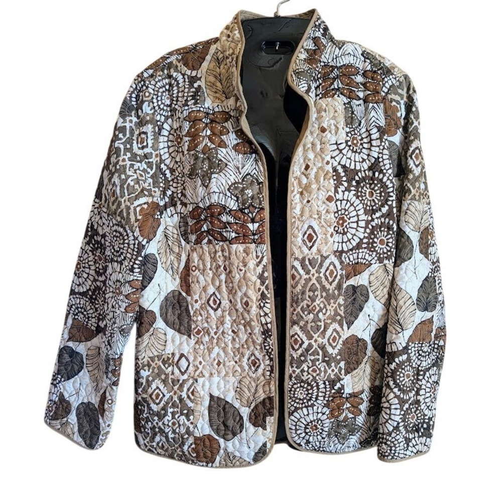 Quilted Jacket Womens L Boho Patchwork Artsy Eart… - image 1